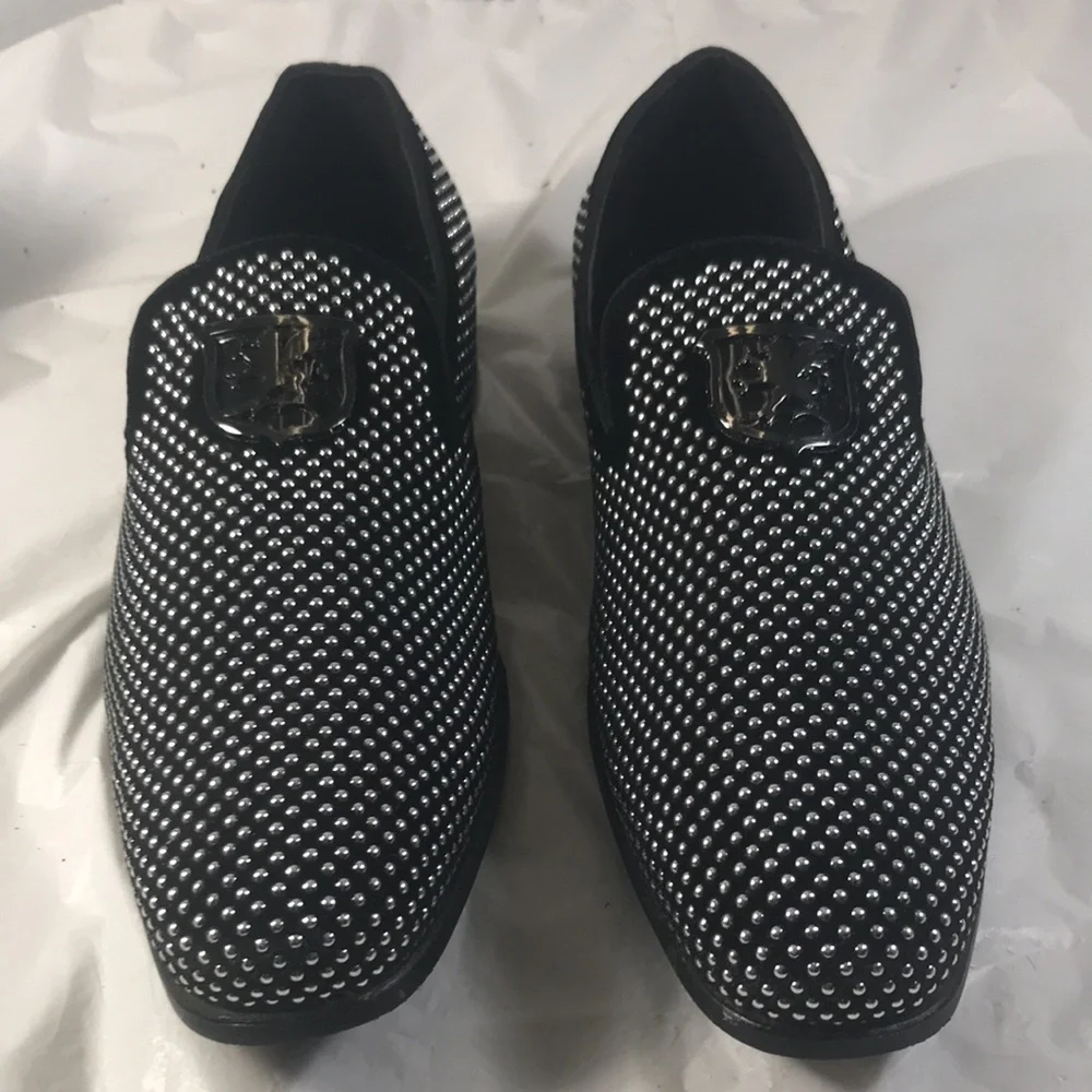 Stacy Adams Men's Black Swagger Silver Studded Slip On Lux Dress Loafers